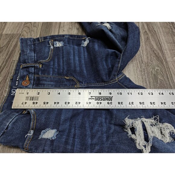 (3/$35) No Boundaries Jeans Womens 1 Dark Wash Blue Distressed Ripped Skinny - Picture 10 of 11